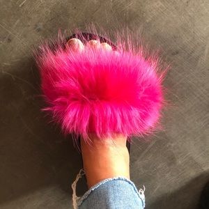 Fox Fur Hot Pink Slides